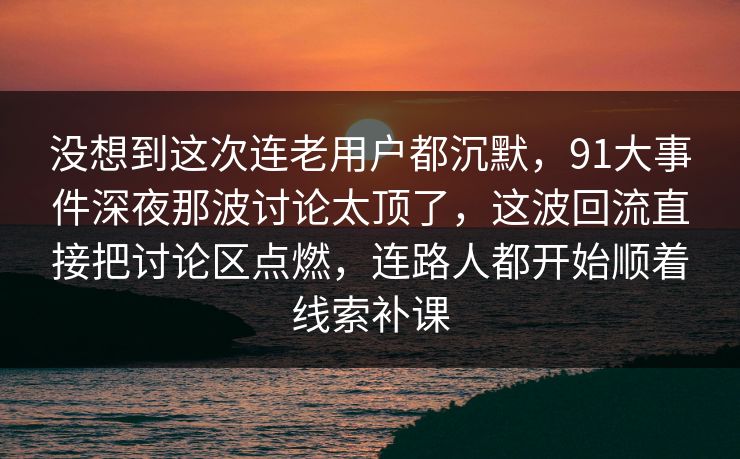 没想到这次连老用户都沉默,91大事件深夜那波讨论太顶了,这波回流直接把讨论区点燃,连路人都开始顺着线索补课